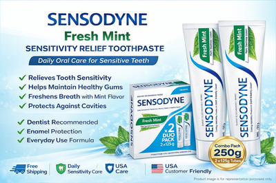 Sensodyne Fresh Mint Toothpaste Sensitivity Relief Daily Free Shipping 2×125