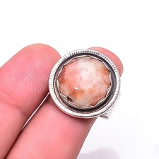 Natural Golden Sunstone Oxidised 925 Sterling Silver Ring s.9 R62 Christmas Gift