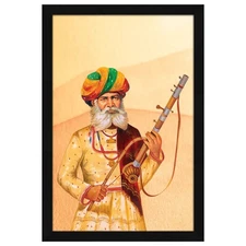 Village Musician Man Frame Wall Art Painting