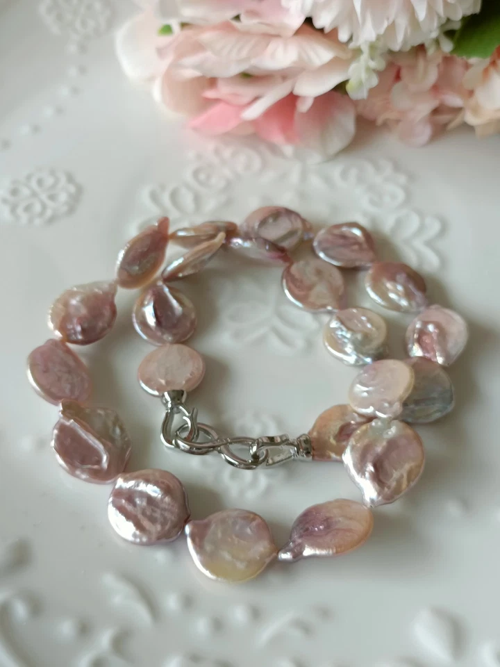 Luxuriöse Lila-rosa Natur Scheibenperlen mm Kette ,Handgemachte Ca 42cm lang - Bild 2 von 4