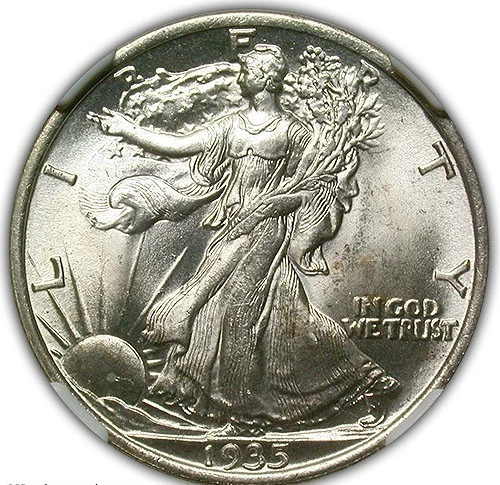 1935 WALKING LIBERTY HALF NGC MS 64 STRONG GLASSY BRIGHT SILVER WHITE LUSTER