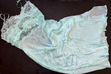 Victoria's Secret Designer Collection L SLIP Night gown aqua BLUE lace 100 SILK