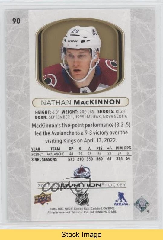 2021-22 Upper Deck Ovation Gold Foil Nathan MacKinnon #90 READ - Image 2 of 3