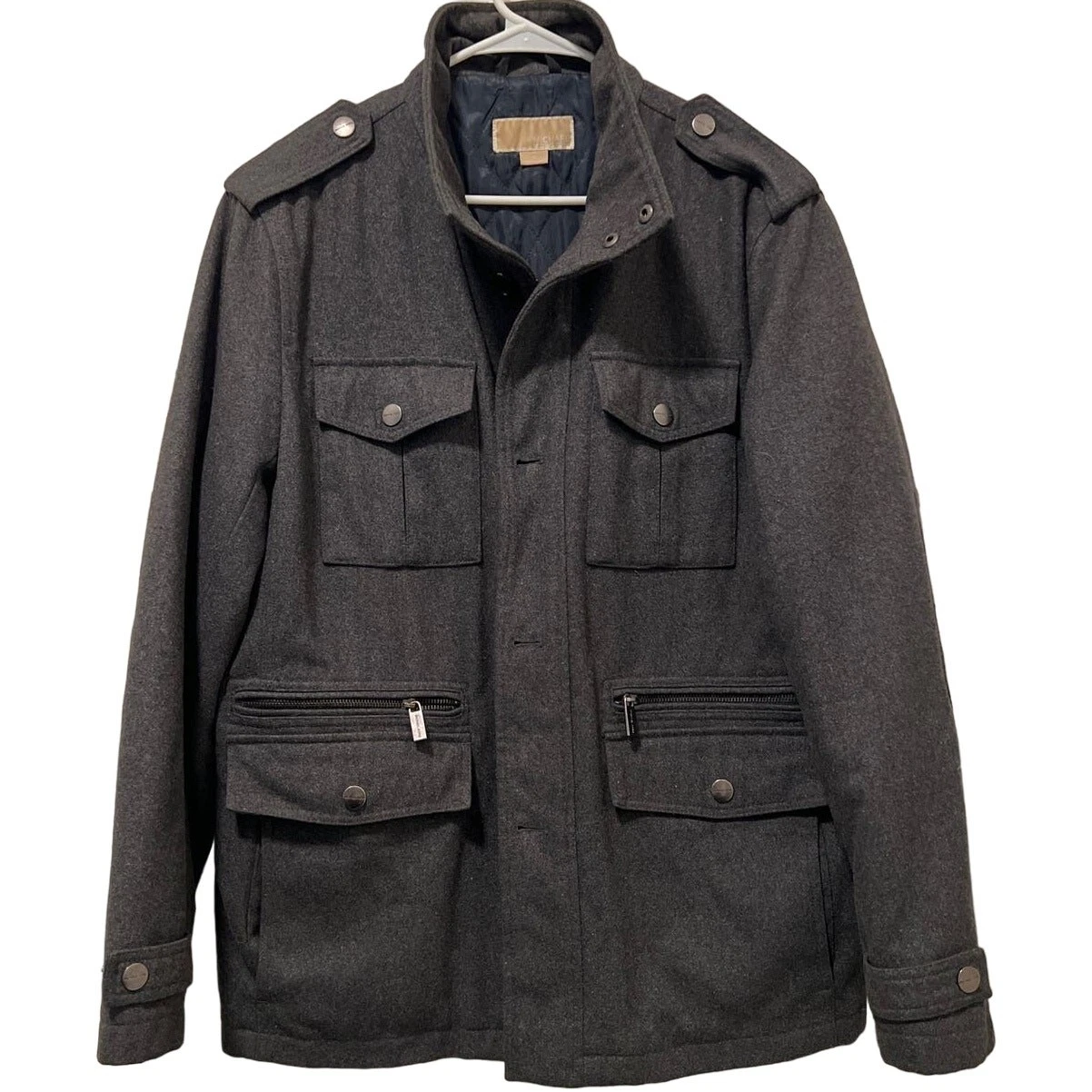 Giacca cappotto militare uomo Michael Kors misto lana utility cargo grigio taglia M