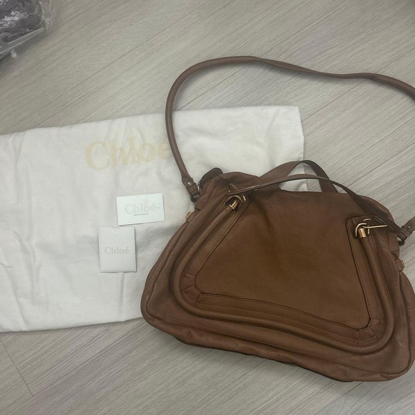 Auth Chloe Paraty 2way Handbag Shoulder Bag Brown Leather Women's w/Dust Bag