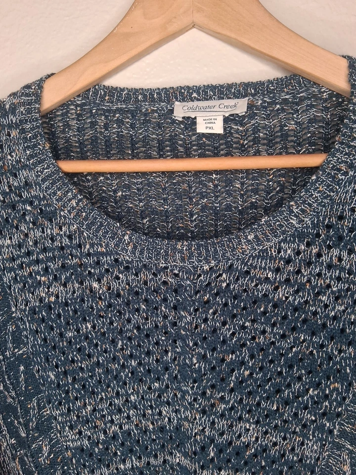Suéter Coldwater Creek verde azulado tejido abierto suéter mezcla de algodón pequeño XL Foto 2 de 4