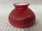 Vintage Cased Red & White Milk Glass Ribbed Student Lamp Shade -ANTIQUE LIGHTING