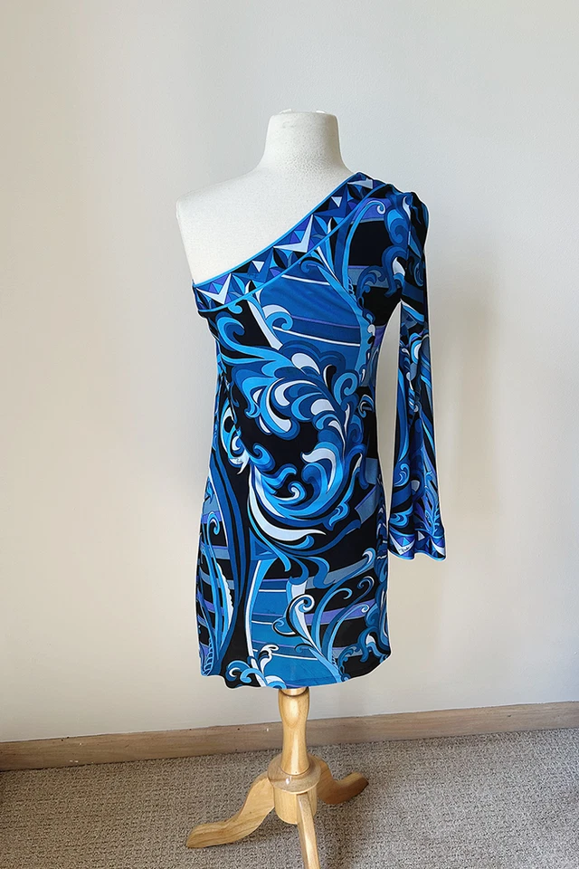 Vestido de Diseñador Pucci, Usado EE. UU. Talla 6, Manga Única, Estampado Geométrico Icónico Foto 2 de 4