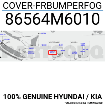 86564M6010 Genuine Hyundai / KIA COVER-FRBUMPERFOG | eBay