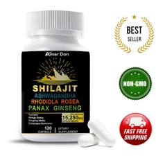 Himalayan Shilajit 9000mg 120 Caps 100% Pure Extract Fulvic Acid Best Shilajit
