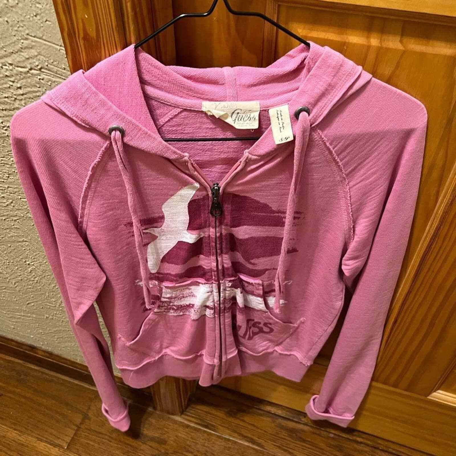 Guess Girls Velvet Zip Up Top in Pink