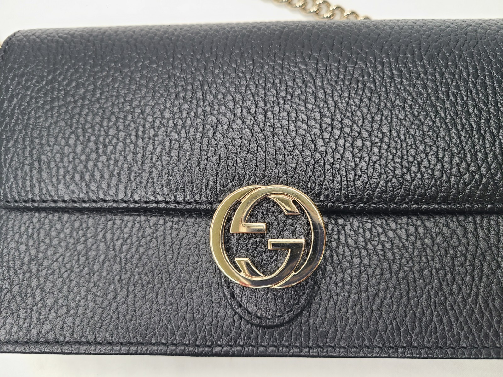 NEW GUCCI Interlocking GG Black Leather Crossbody Bag/Wallet On Chain