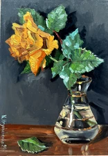 Original Oil Painting Still life with Rose in glass vase