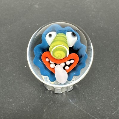 Handmade Contemporary Art Glass Marble 1.07'' Monster Face Implosion Swirl Nose