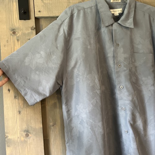 Cutter & Buck Shirt Mens XL Blue Subtle Floral Hawaiian Short Sleeve Button Up - Picture 4 of 8