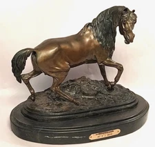 Massive Pierre Mene Bronze Stallion Sculpture on Black Marble Base Repaired Leg