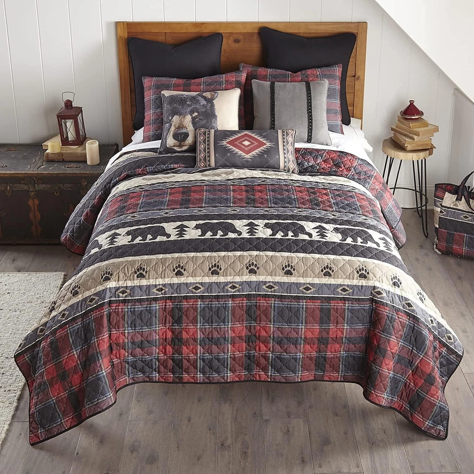 King Bedding Set - 3 Piece - Canoe Trip Lodge Quilt Set with King Quilt and Two - Image 3 of 4