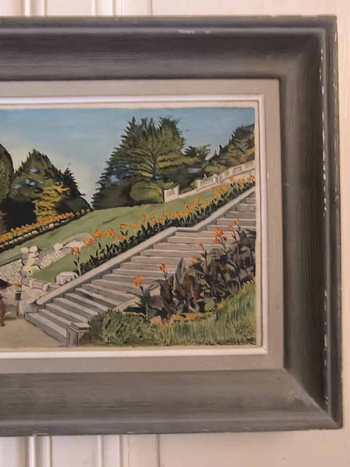 TADDEI (XXème) "Parc Jouvet à Valence " huile sur carton entoilé encadrée 1959 - Photo 4/4