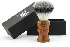 Haryali Shaving Brush Synthetic Bristles Barber Salon Pure Wooden Handle Brown
