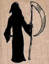 Grim Reaper 2 x 2 1/2" Rubber Stamp, Grim Reaper Stamp, Halloween