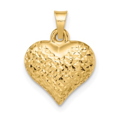 14k Gelbgold poliert Diamantschliff großes gepufftes Herz Anhänger Geschenk für Mutter