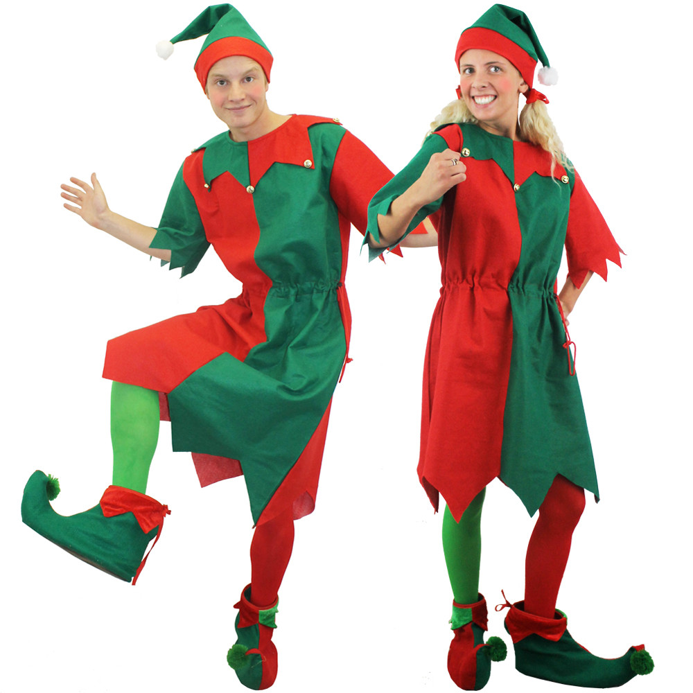 DISFRAZ DE ELFO ADULTO NAVIDAD DISFRAZ AYUDANTE DE SANTA TÚNICA Y SOMBRERO UNISEX