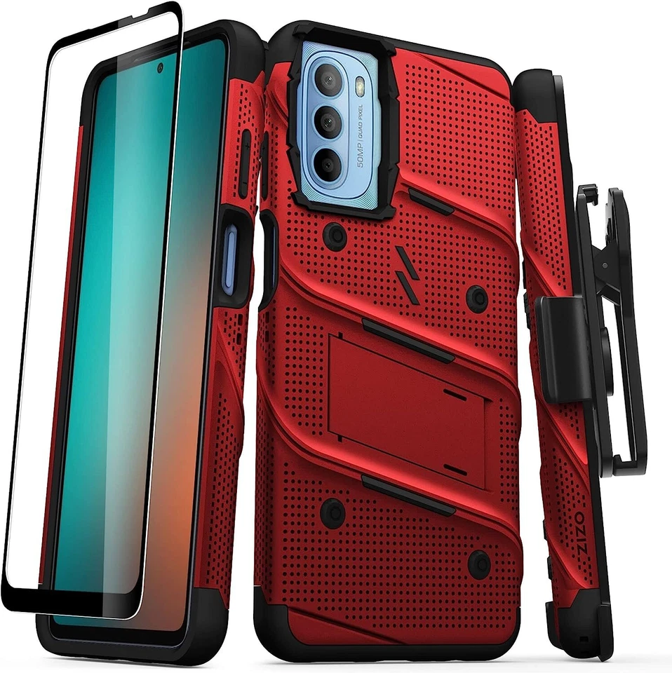 ZIZO BOLT 捆绑包 MOTO G 5G (2022) 外壳 带 TEMPERED GLASS 红色和黑色 — 第 2/4 张图片