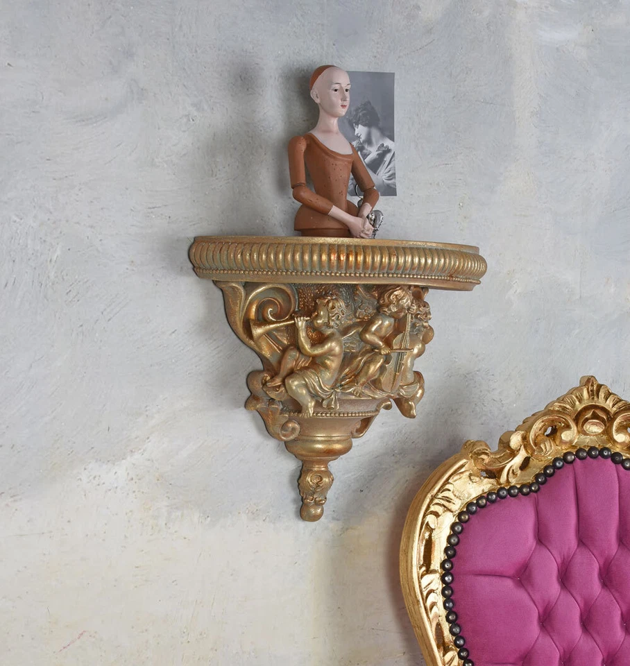 Barock Konsole Antik Putten Wandkonsole Gold Wandregal Hängeregal Engelfigur - Bild 3 von 4