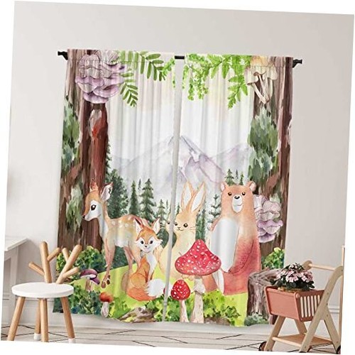 Watercolor Woodland Window Curtains for Kids Boys Girls Fairy Forest Cute 03