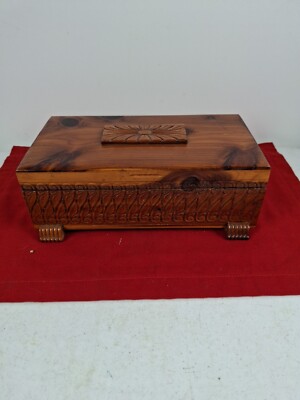 Vintage Wooden Jewelry, Trinket Box L 10'' W 5'' Depth 2'' 1/4 Mirror Some Carbon