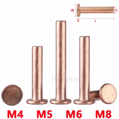 Solid Copper Flat Head Rivet M4 M5 M6 M8 Red Copper Rivets - Image 1 of 4
