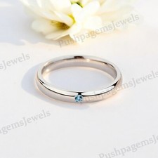 925 Sterling Silver 2 mm Round Shape Natural Aquamarine Ring Engagement Ring