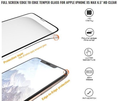 Apple IPhone XS MAX 6.5 2Full Screen Edge Tempered Glass HD Clear Cell Accessory - Photo 3 sur 3