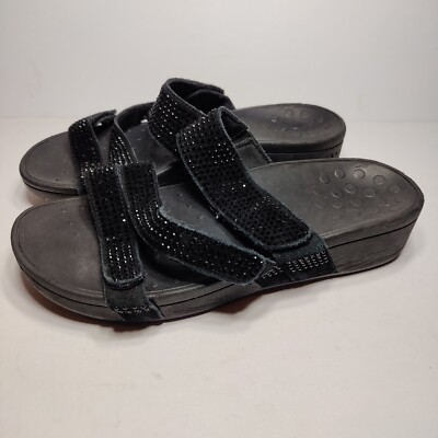 Vionic Alexis Black Suede Embellished Bling Adjustable Straps Sandals Size  11