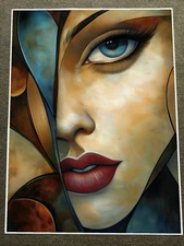 Stylized Abstract Portrait with Geometric Shapes and Warm Tones Poster 18x24in