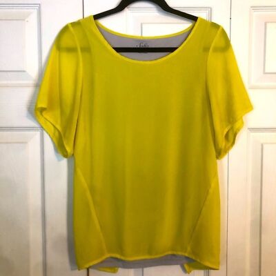 SOFIA VERGARA X-Small Yellow Gray Open Back Blouse Top Shirt Semi-Sheer Stone