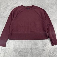 Nike Dri-Fit Sweatshirt Women's Small Maroon Fleece Lined Long Sleeve Cropped
