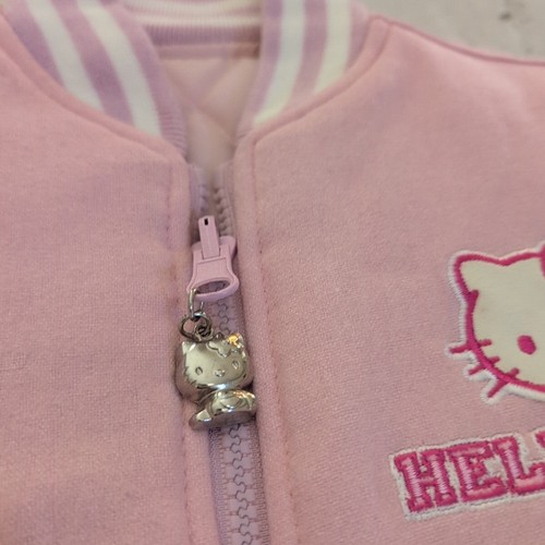 Girl Sz 4 Hello Kitty Face Letterman Varsity Knit Jacket Light Pink White - Picture 3 of 15