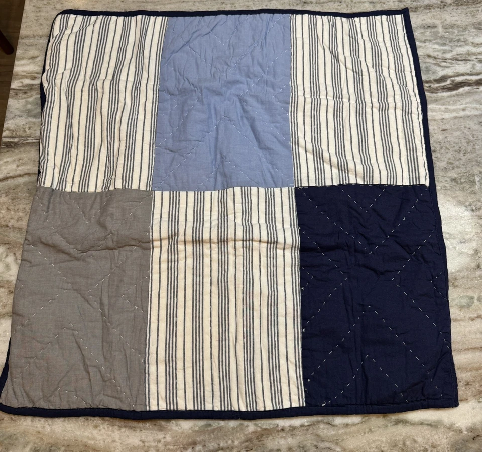 2 fundas Pottery Barn Kids retazos acolchados euro azul gris (juego de 2) excelente Foto 2 de 4