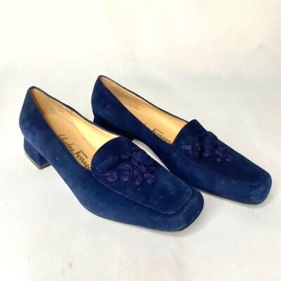 Ferragamo blue suede shoes worn once like new Ferragamo // Navy Suede Gancini Loafer – VSP Consignment main image 3
