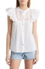 Rails Louella Women’s Embroidered Button Front Flutter Sleeve Blouse size S NWT