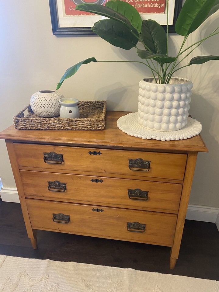 Antique Victorian Solid Pine Rustic Chest Of Drawers Country
