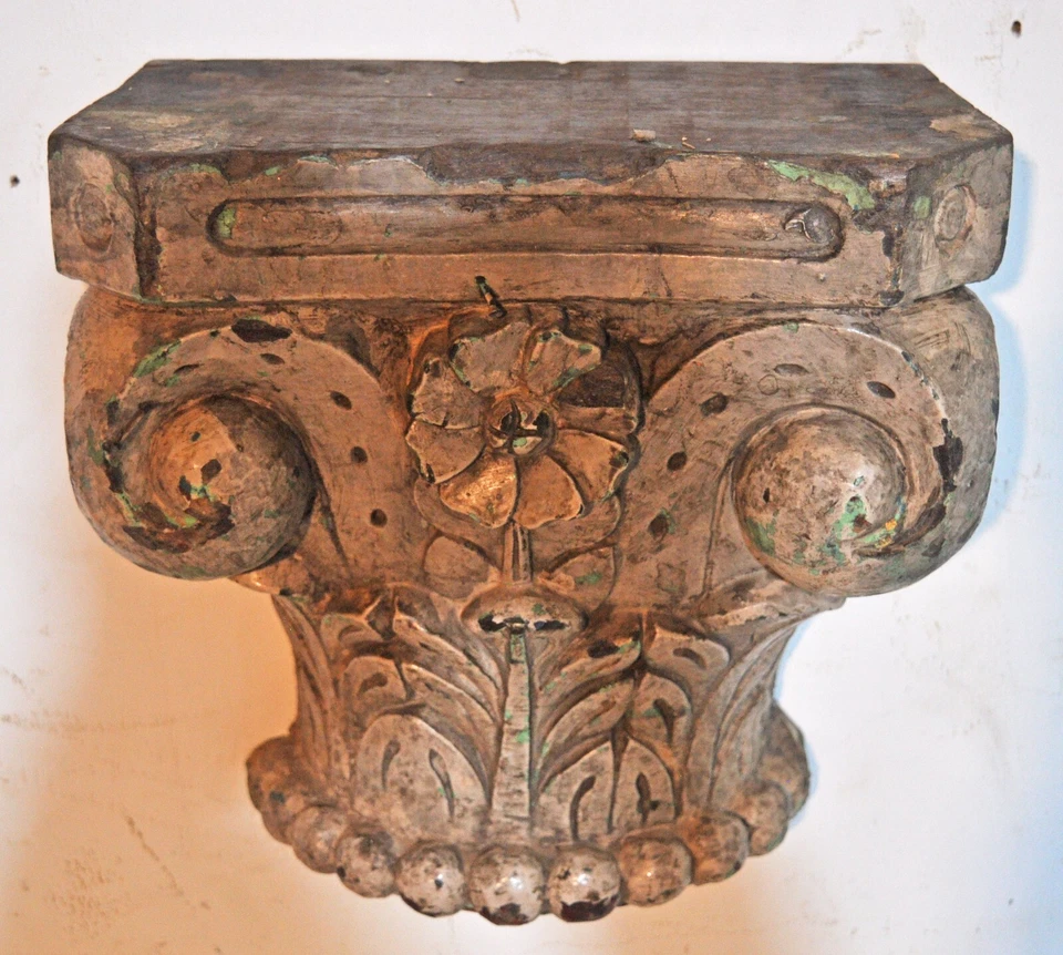 Ancien en Bois Mural Décor Lourd Base Étagère Original Très Fin Main Sculpture - Photo 4/4