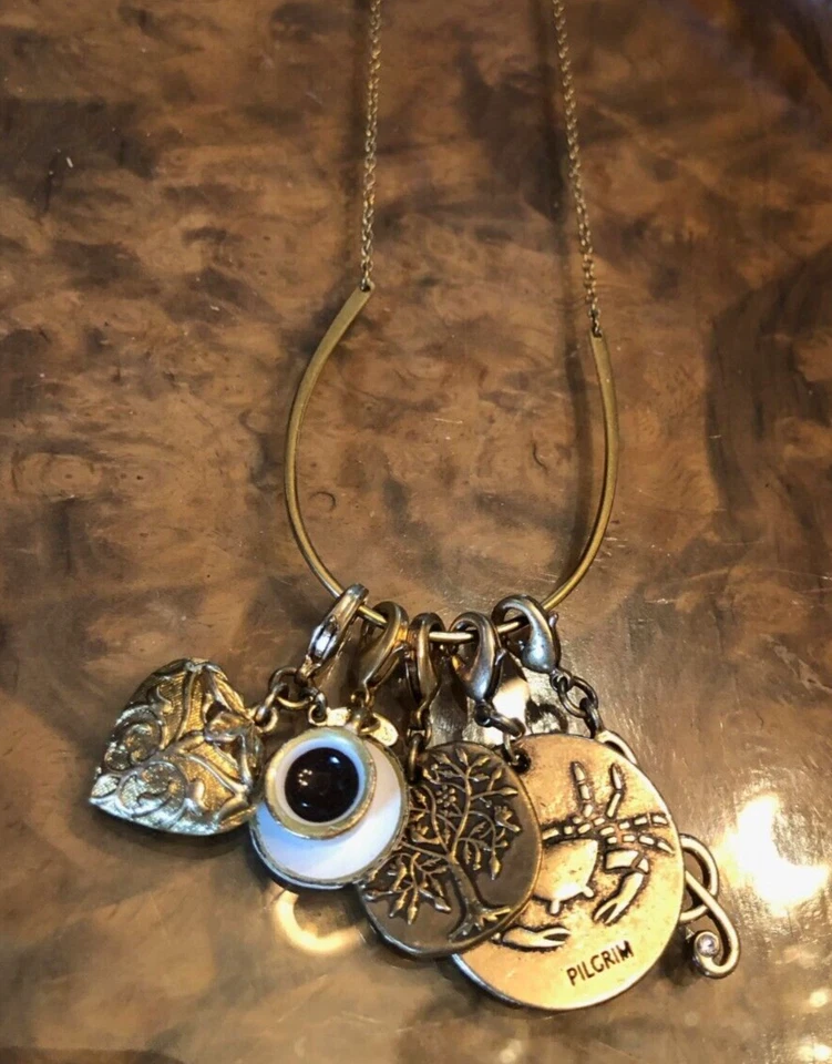 VINTAGE PILGRIM Denmark Danish CHARMS HOLDER NECKLACE Gold Tone - Image 4 of 4