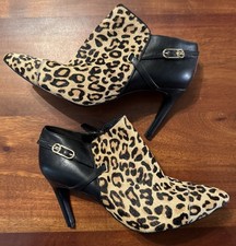Cole Haan Grand OS Leopard Print Zip Ankle Booties Leather Calfhair Sz 7.5 B