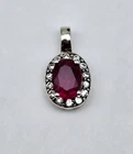 VTG Stauer Sterling Silver 925 Red Gemstone Pave Halo Petite Drop Pendant - 1.1g