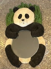 Vintage Panda Bear Resin Bamboo Sculpted Wall Mirror Heavy 16.5” READ
