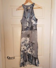 Lipsy Dress Size 10 Floral Summer Satin Silver Halter Neck Wedding Party