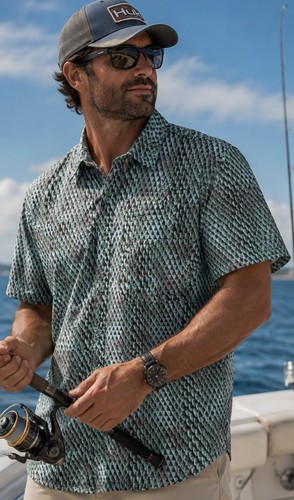 Reel Legends Fishing Performance Scales Saltwater II Short Sleeve Shirt Vented M