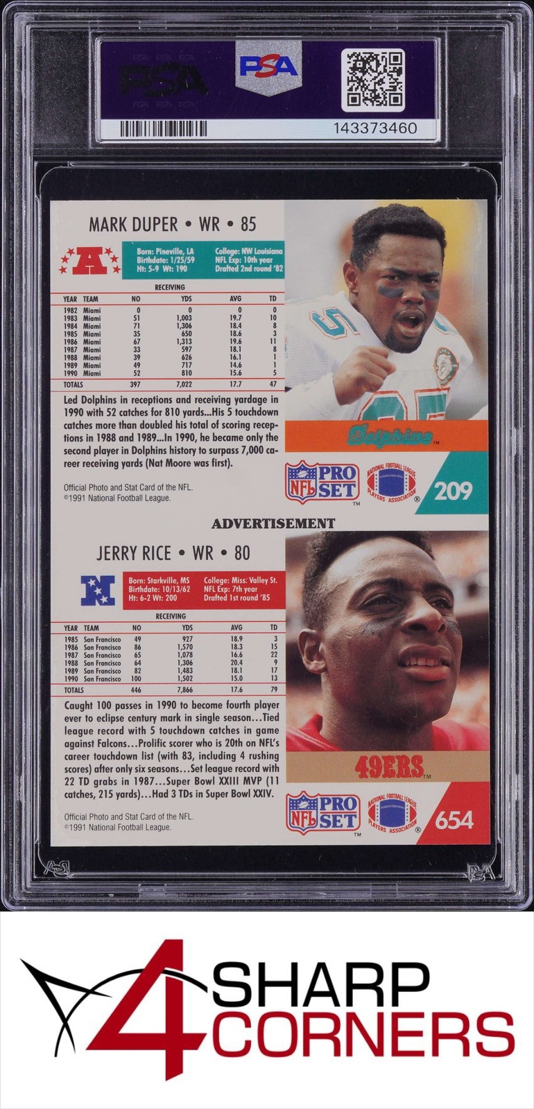 1991 PRO SET UK SHEETS HAND CUT DUPER-JERRY RICE PSA 10 view 2